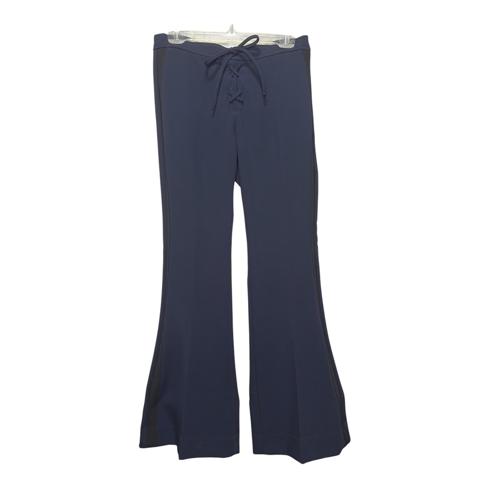 Banana Republic x Olivia Palermo Lace Up Flare Pants Navy Black Stripe 6